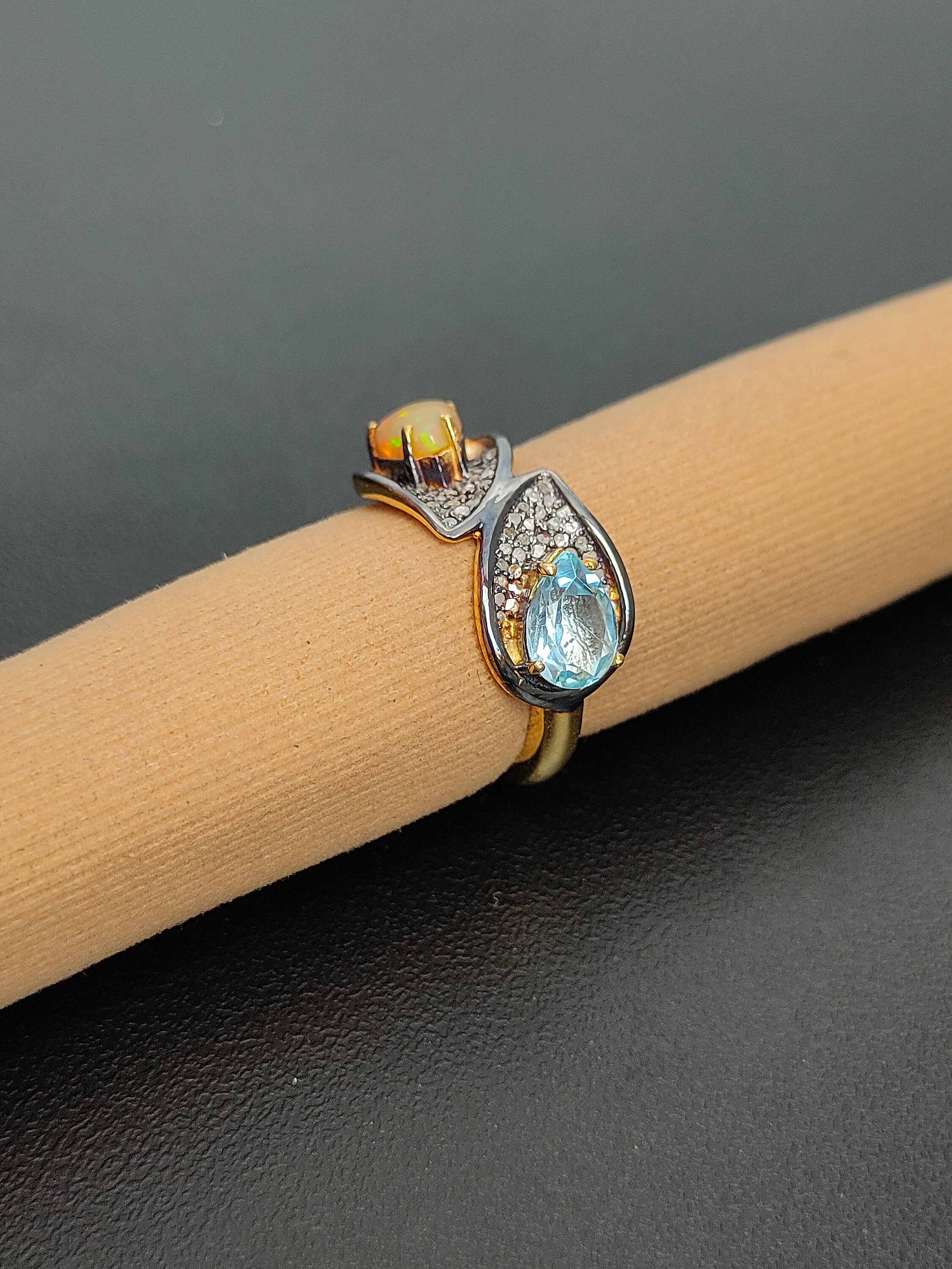 Natural Opal And Natural Blue Topaz Uncut Diamond Ring | Etsy