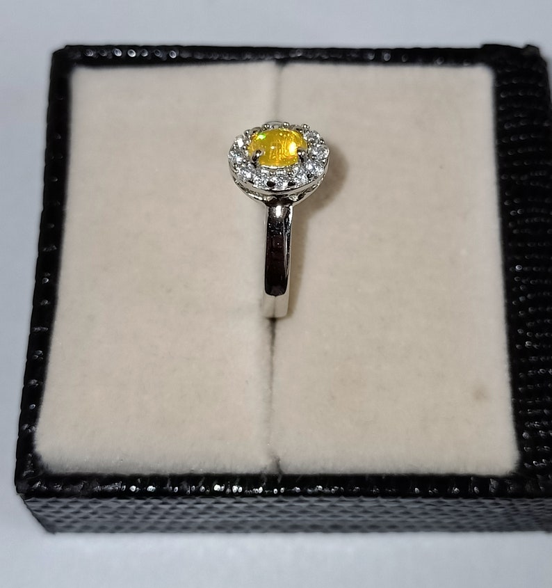 Natural Opal Ring Opal Halo Ring in Solid 92.5 Sterling Silver