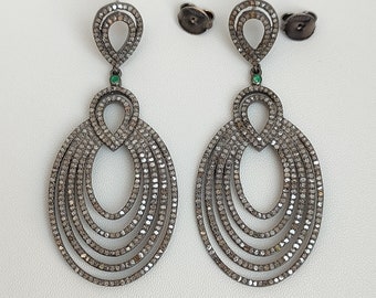 Diamant viktorianische Ohrringe, natürliche Rohschnitt Diamant Ohrringe, 92,5 Sterling oxidiertes Silber Ohrringe, antike Silber Ohrringe, Geschenk für sie