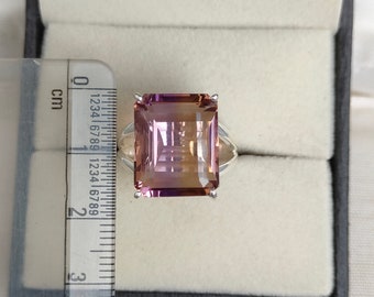 Anello artigianale con ametrina taglio smeraldo: argento sterling 925, 17,14 carati
