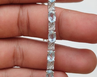 Women Bracelet Natural Blue Topaz Bracelet in Solid 92.5 Sterling Silver