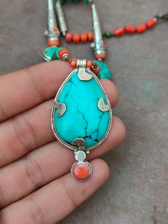 Tibetan Turquoise Coral アンティークネックレス Rare Antique Tibetan Turquoise necklace, original ancient