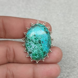 Tibetan Style Ring, Natural Azurite Malachite Ring, 92.5 Sterling Silver Ring, Handmade Azurite Malachite Silver Ring, Tribal Silver Ring