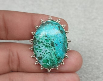 Handmade Azurite Malachite Ring: 925 Sterling Silver, Tribal Style