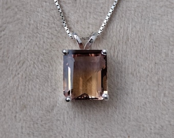Collar con colgante de ametrina de plata de ley: piedra preciosa natural, hecho a mano.