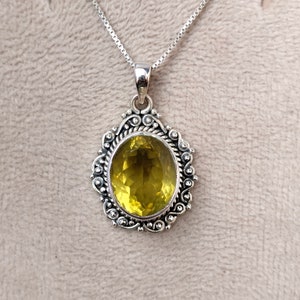 Certified 12.30 Cartas Natural Lemon Quartz Necklace, Tribal Pendant, 92.5 Sterling Silver Pendant, Tribal Necklace