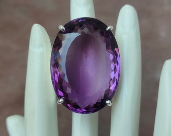 Certified Very Large 89.55 Carats, AA Quality Natural Amethyst Ring, 92.5 Sterling Silver Ring, Cocktail Ring, Amethyst Size- 36.5 x 26 MM