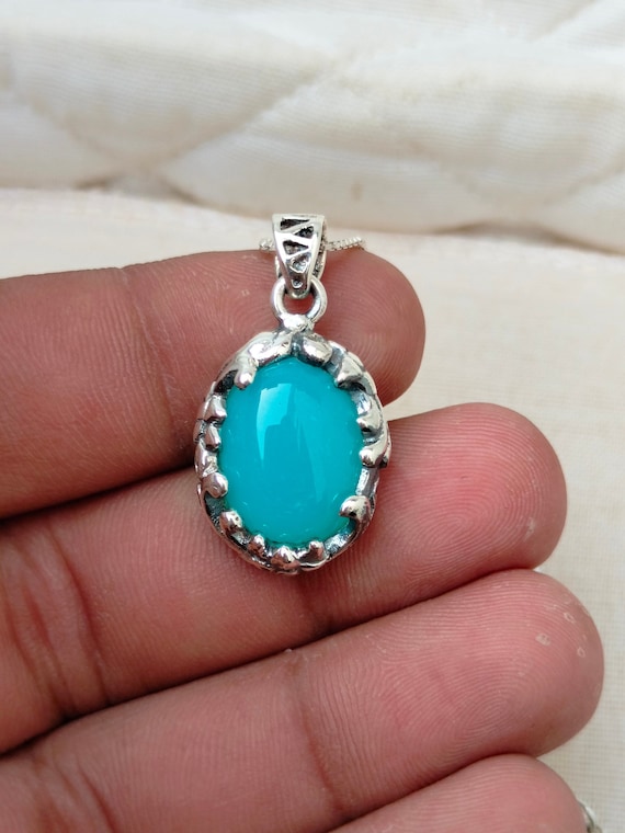 Chalcedony Sterling Silver Necklace: Handmade Oval Cabochon Pendant