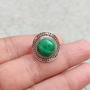 Handmade Malachite Sterling Silver Ring - Size 6 1/2
