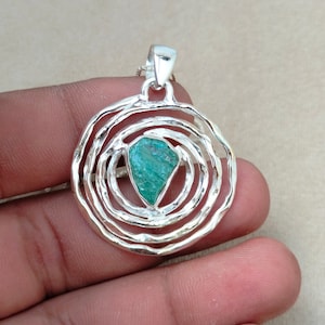 Raw Aquamarine Necklace: Sterling Silver Rough Gemstone Pendant