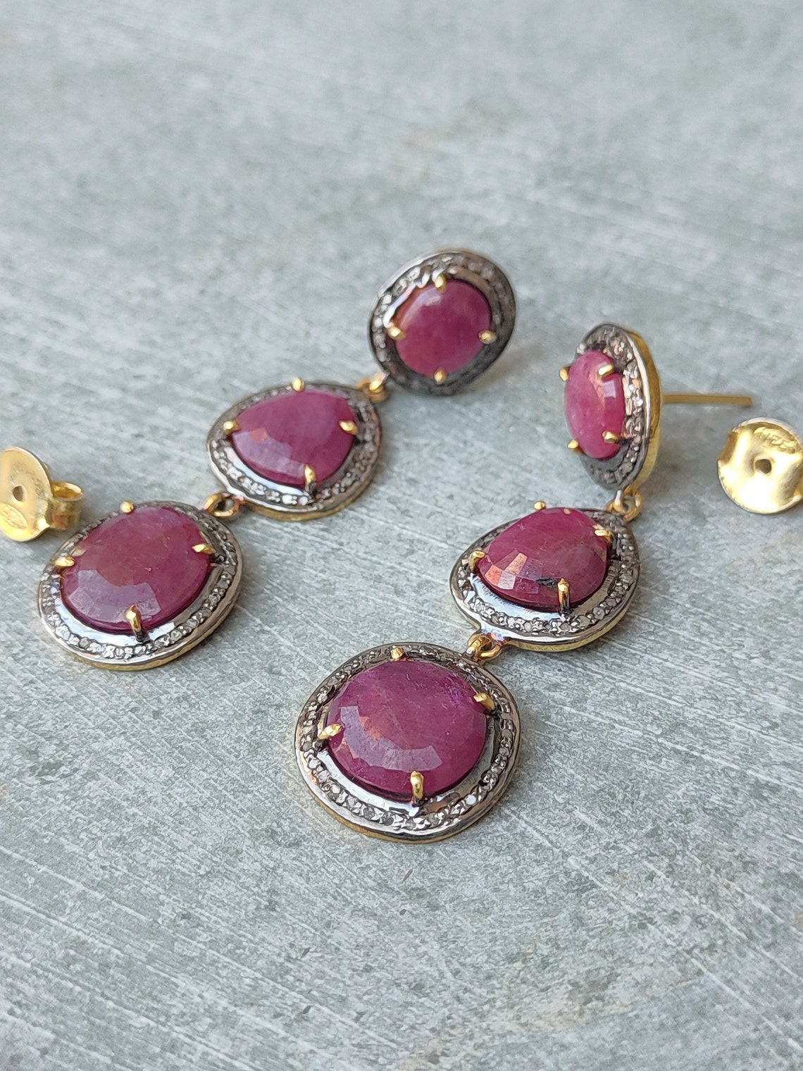 Antique Victorian Earrings Natural Ruby Natural Uncut Diamond | Etsy