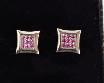 Natural Ruby Sterling Silver Studs: Dainty Square Earrings