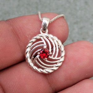Handmade Garnet Pendant Necklace: 925 Sterling Silver Minimalist Jewelry