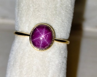 Certified 14K Gold Star Ruby Ring: Natural Gemstone, Handmade