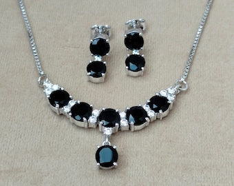Black Onyx Sterling Silver Necklace Earring Set: Handmade Jewelry