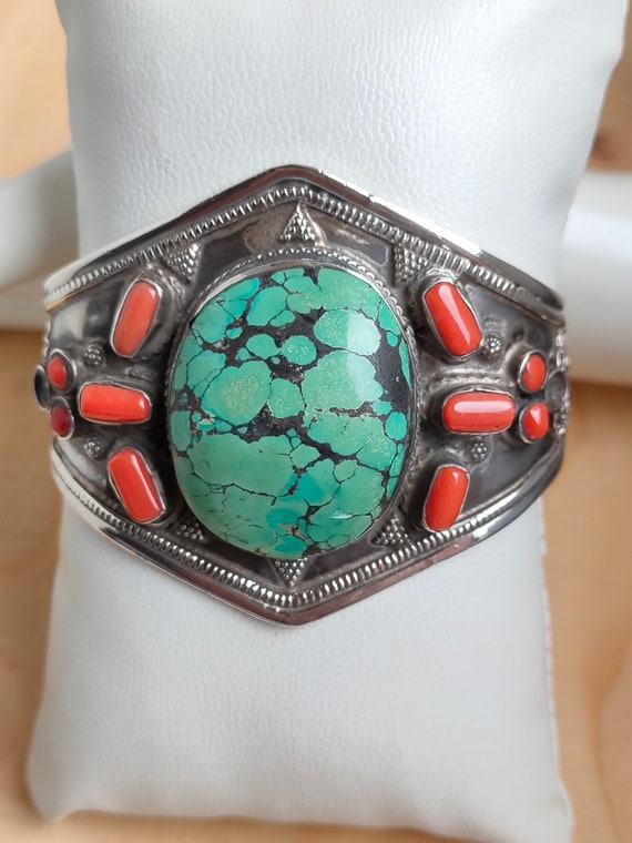 Turquoise and shop coral cuff bracelet