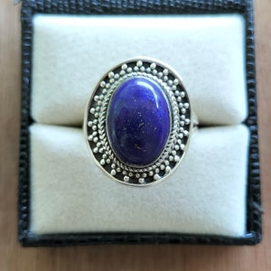 Boho Large  Lapis Lazuli  Ring, 92.5 Sterling Silver Ring, Blue Gemstone Silver Ring, Lapis Lazuli Silver Ring, Tribal Lapis Ring