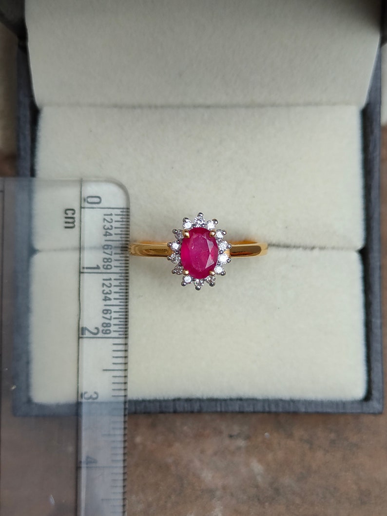 Burmese Ruby 14K Gold Ring: Natural Diamond Halo, Handmade - Etsy