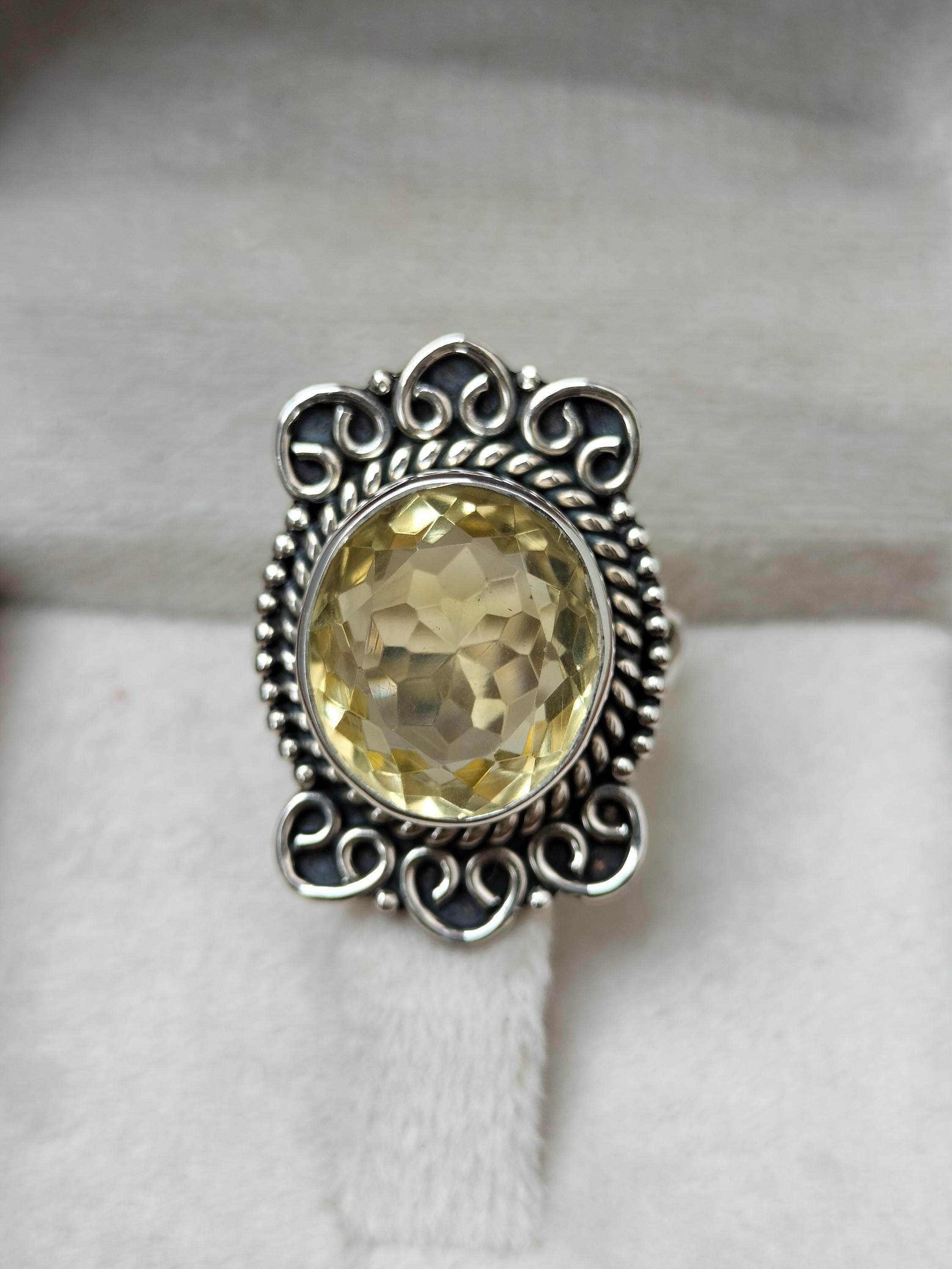 ヴィンテージ スターリングシルバー シトリンリング：ハンドメイド