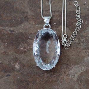 Oval Rock Crystal Necklace: 82.35 Carat Sterling Silver Pendant