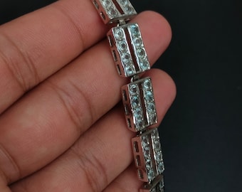 Handcrafted Blue Topaz Bracelet: 925 Sterling Silver Adjustable Design