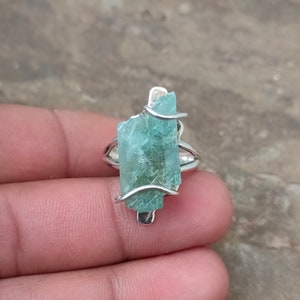 Handmade Sterling Silver Raw Aquamarine Ring: Rough Cut Gemstone