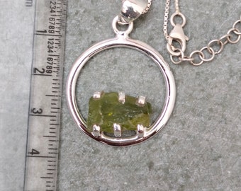 Natural Peridot Silver Necklace  92.5 Sterling Silver Rough Gemstone Peridot Pendant, Gift For Her