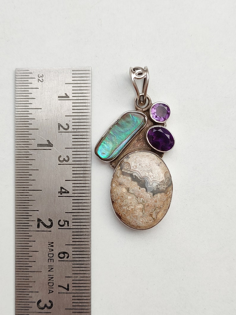925 Sterling Silver Pendant Natural Obsidian Jasper , Natural Mother Of Peal Natural Amethyst