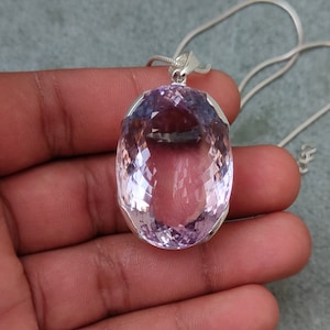 Certified Very Large 88.70 Carat Amethyst, Natural Pink Amethyst Pendant, 92.5 Sterling Silver Pendant, Amethyst Size 34 x 24 MM