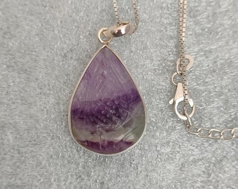 Teardrop Fluorite Pendant: Handcrafted 925 Sterling Silver Necklace