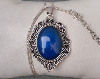 Tribal lapis lazuli-hanger: handgemaakte 925 sterlingzilveren ketting