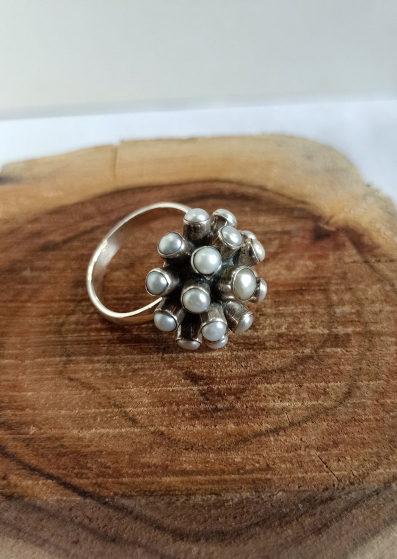 Pearl Jewellery 92.5 Sterling Silver June Birthstone Gift Boho Ring Tribal Ring Pearl Ring