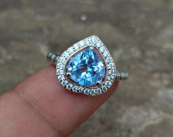 Natural Blue Topaz Ring, Sterling Silver