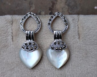Boucles D'oreilles Vintage En Argent Plaqué Et Nacre Naturelle – Modèle 337, Fermoir Clou