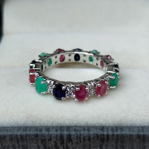 Natural Multi Color Gemstone Ring Natural Multi Gemstone Statement Ring 925 Sterling Silver Ring Multi Mix Color Stone Handmade Ring Gift