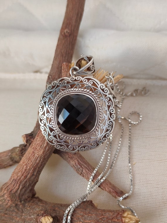 Smoky Quartz Pendant with Filigree Sterling Silver Smoky Quartz Pendant with Filigree Sterling Silver