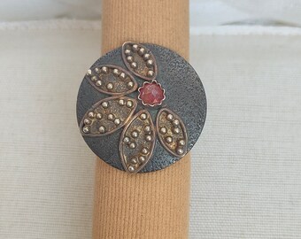 Large Sterling Silver Ruby Ring: Antique Victorian Style, Handmade