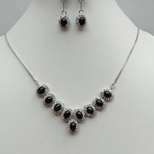 Classic Vintage Necklace Set, Natural Black Star & Zircon Jewellery Set, 92.5 Sterling Silver, Handmade Necklace Set, Gift For Her