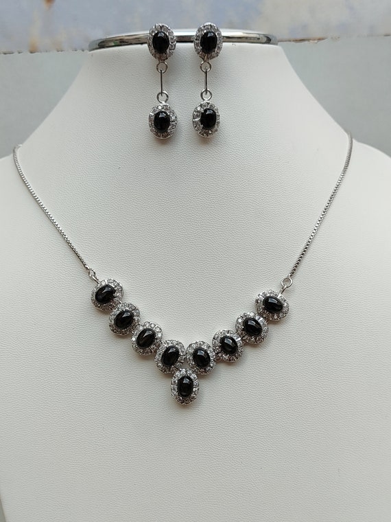 手作りの925スターリングシルバー製ブラックスター＆ジルコン 