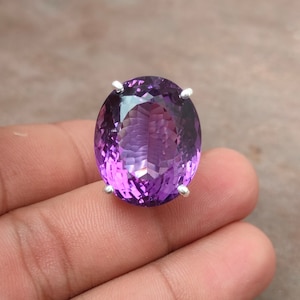 Large 34.50 Carat Amethyst Ring: 92.5 Sterling Silver, Handmade