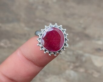 Anillo de rubí natural hecho a mano: plata de ley vintage