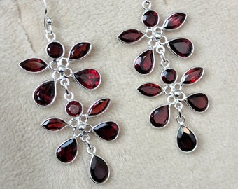 Handmade Garnet Sterling Silver Dangle Earrings
