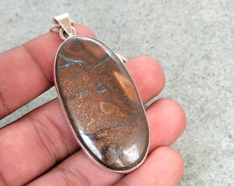 Natural Boulder Opal Silver Pendant, 92.5 Sterling Silver Pendant.