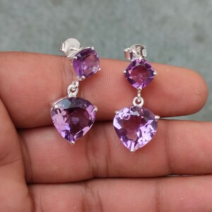 Dainty Amethyst Earrings, 92.5 Sterling Silver Earrings, Handcrafted Faceted Amethyst Earrings, Dangle Amethyst Earrings, Gift for Her