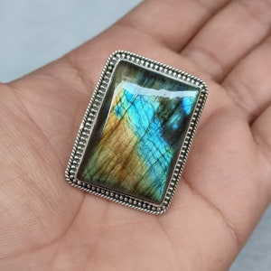 Multi Colour Ring, Labradorite Ring, 92.5 Sterling Silver, Multi Flash Labradorite, Cabochon Labradorite Ring, Gemstone Size 34 x 25 MM