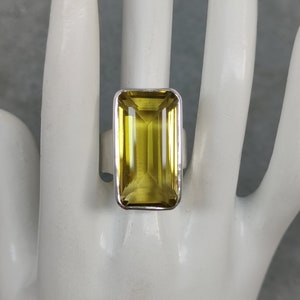 Certified 29.40 Carat Quartz Ring, Natural AAA Quality Lemon Quartz Ring, 92.5 Sterling Silver Ring, Vintage Ring, Gemstone Size- 26 x 15 MM