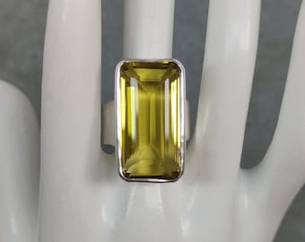 Vintage Lemon Quartz Ring: 29.40 Carat Sterling Silver Cocktail Ring