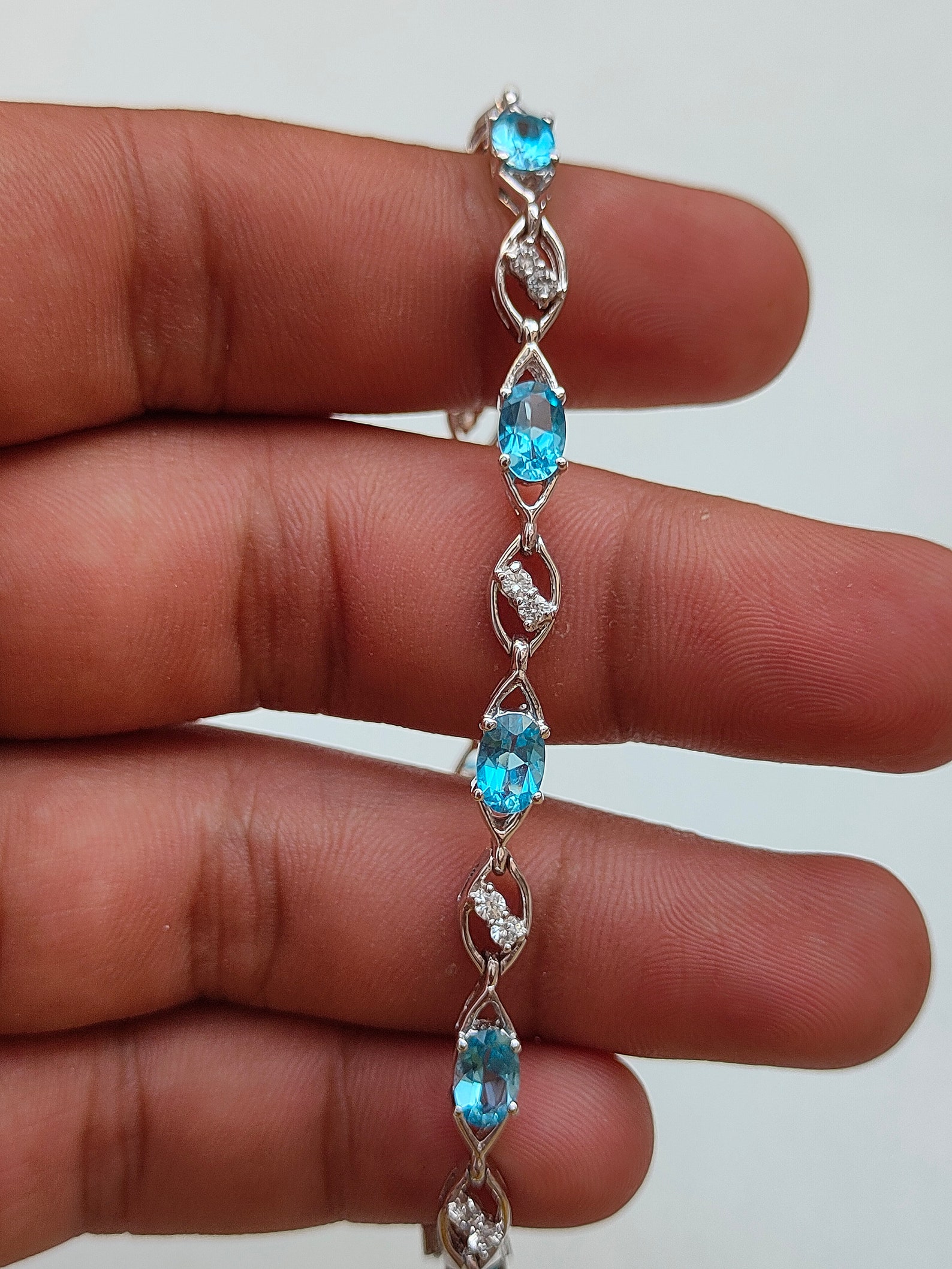 Natural Blue Topaz 92.5 Sterling silver Bracelet Handmade | Etsy