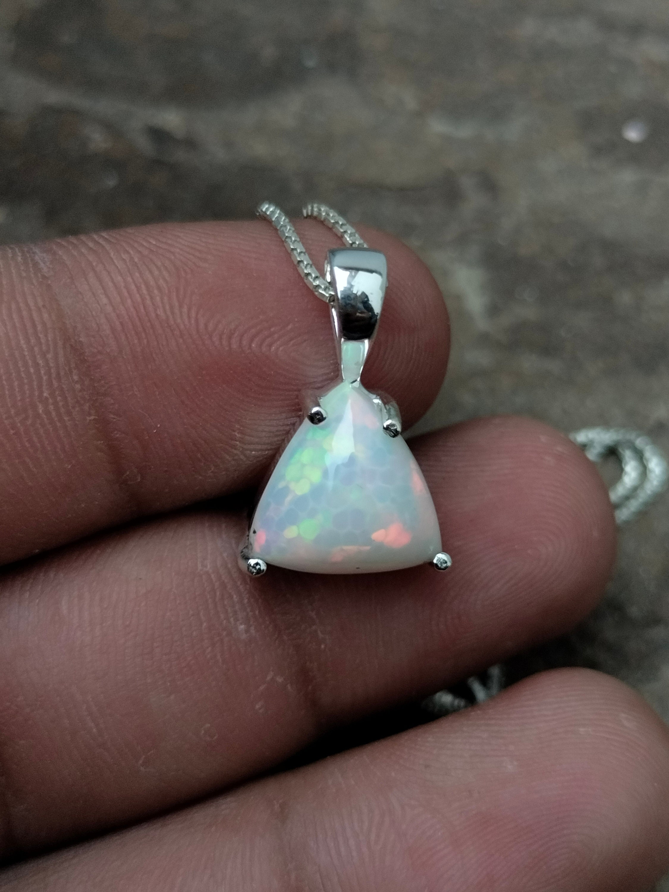 Collana con ciondolo in argento sterling con opale rosa grezzo - Catena a maglie larghe 20