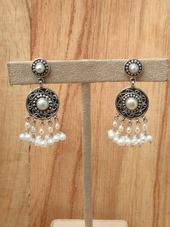 PAIRE BOUCLES D'OREILLE PENDANTES ARGENT MASSIF VINTAGE - TRÈS BON ÉTAT - FERMOIR CLIPS